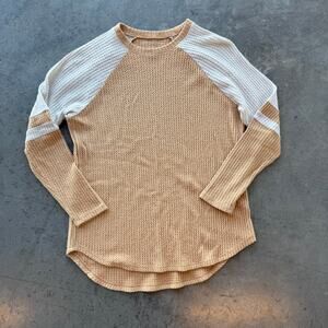 Vintage Y2k American Eagle Brown Beige Waffle Knit Longsleeve Thermal S